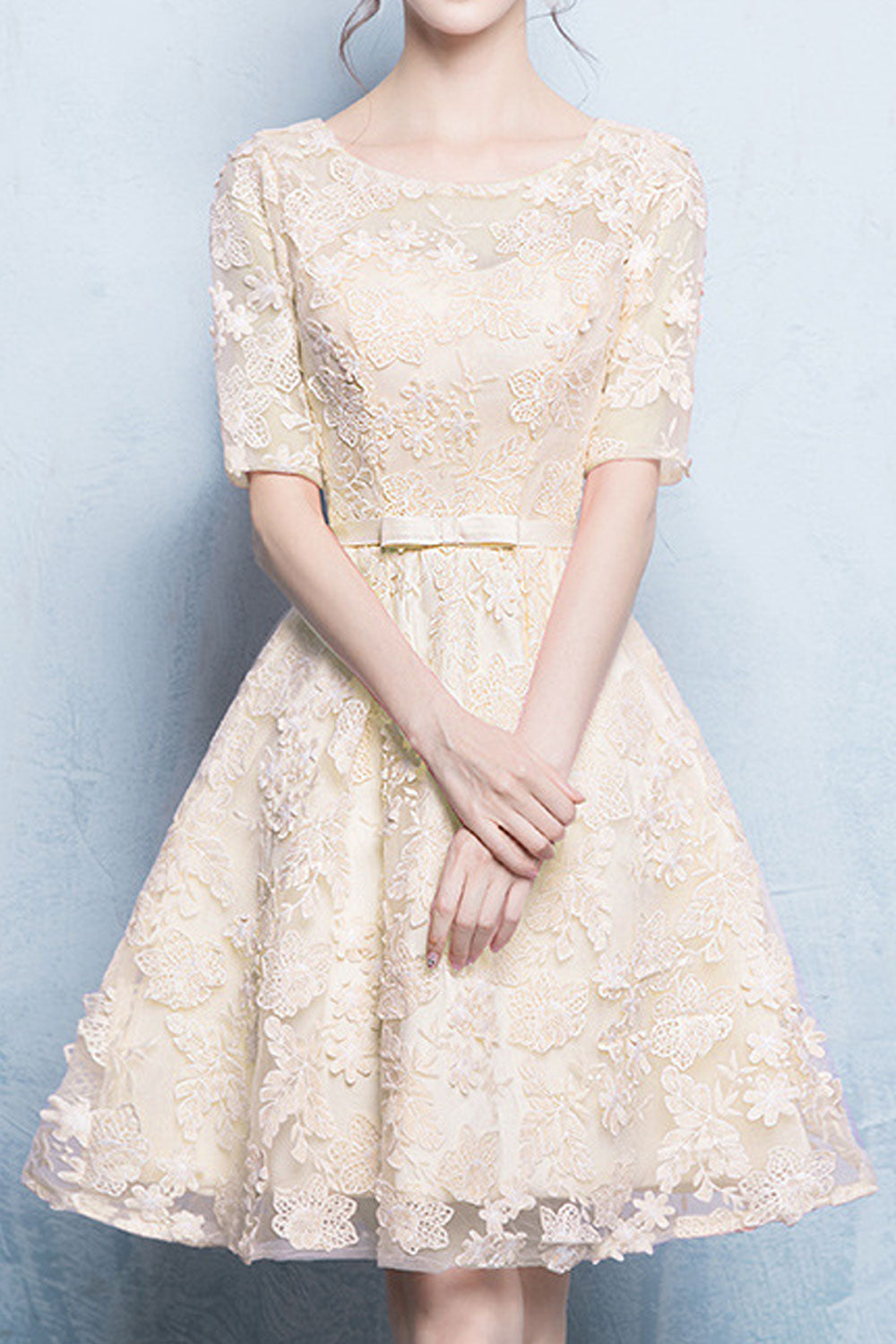 Women Half Sleeve Short Skirt Beautiful Embroidered Style Party Dress