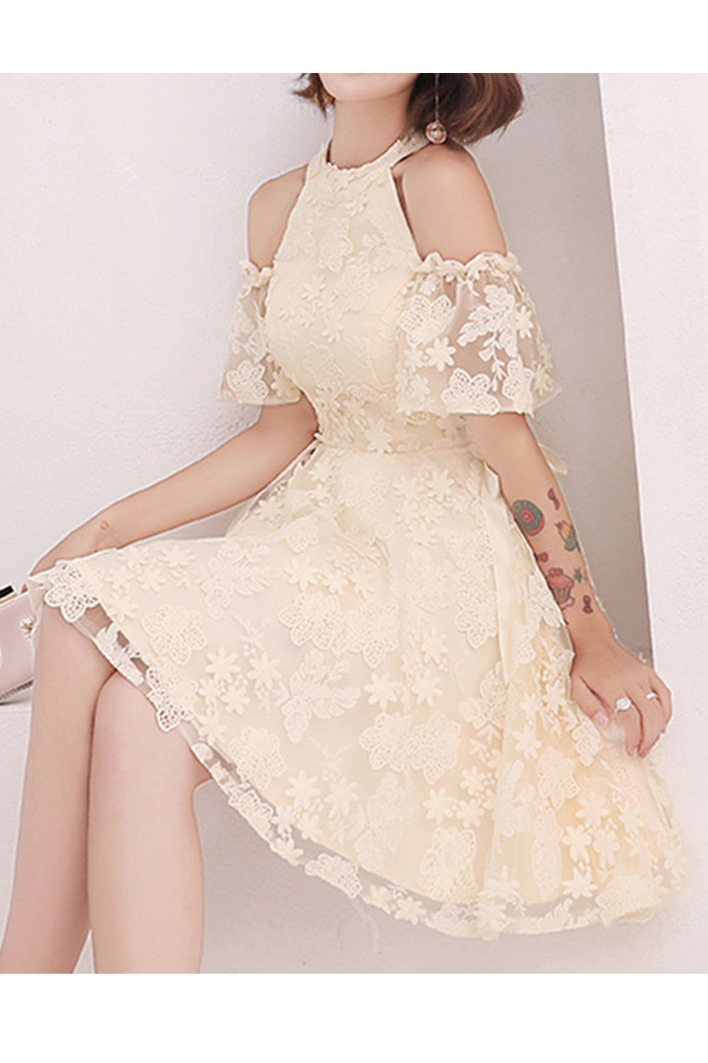 Women Half Sleeve Short Skirt Beautiful Embroidered Style Party Dress