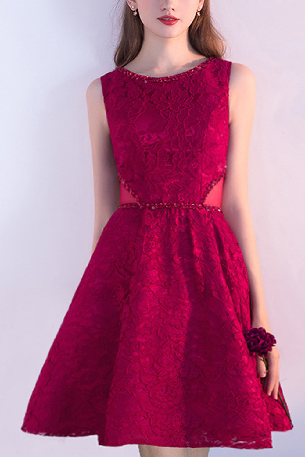 Women Beautiful Flower Embroidered Sleeveless Style Thin Evening Party Dress