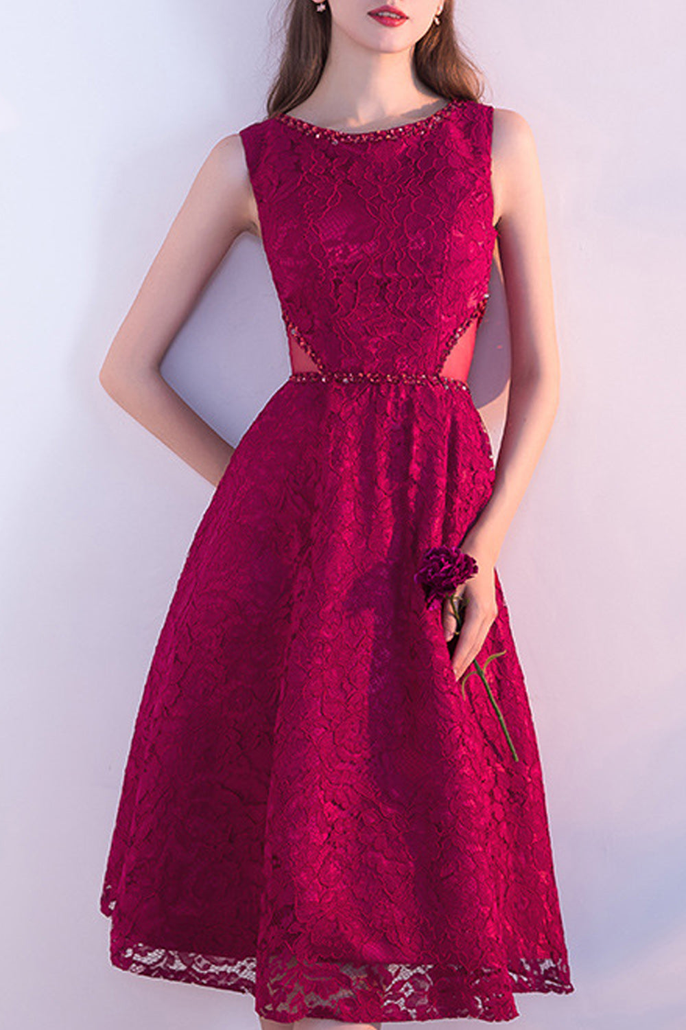 Women Beautiful Flower Embroidered Sleeveless Style Thin Evening Party Dress