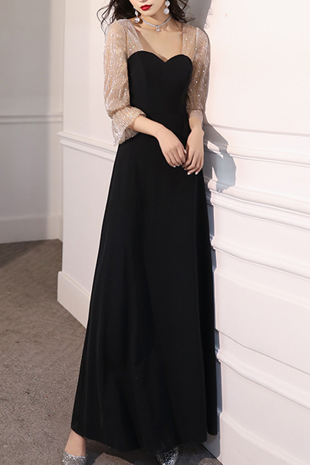 Women Thin Long Sleeve Solid Pattern Soft Classy Evening Dress