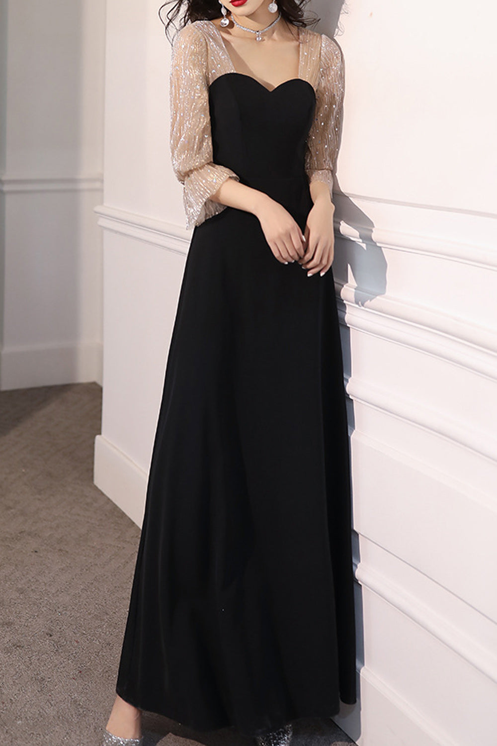 Women Thin Long Sleeve Solid Pattern Soft Classy Evening Dress