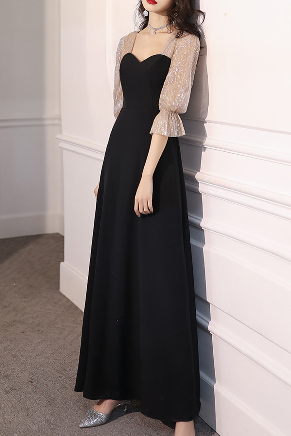 Women Thin Long Sleeve Solid Pattern Soft Classy Evening Dress