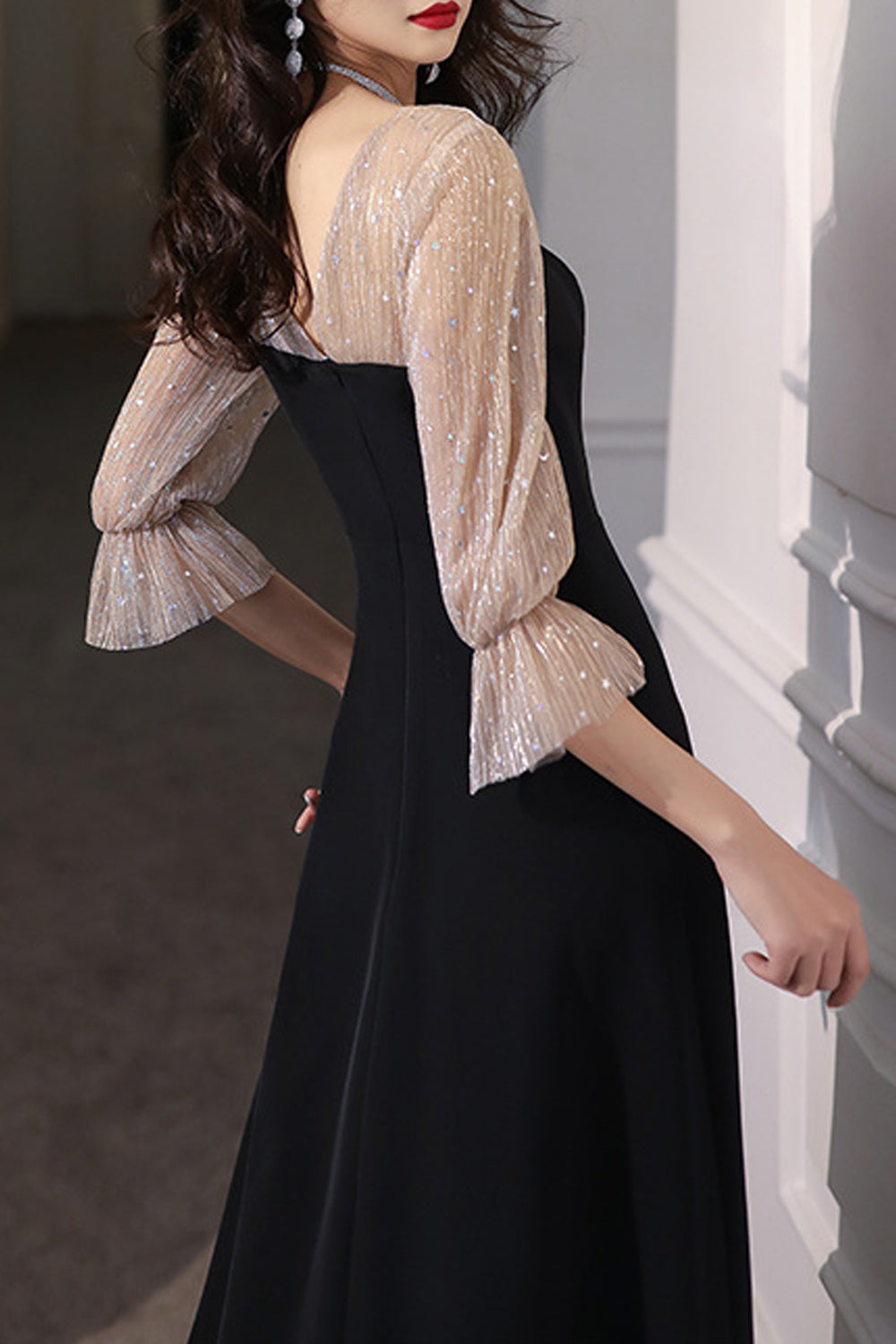 Women Thin Long Sleeve Solid Pattern Soft Classy Evening Dress