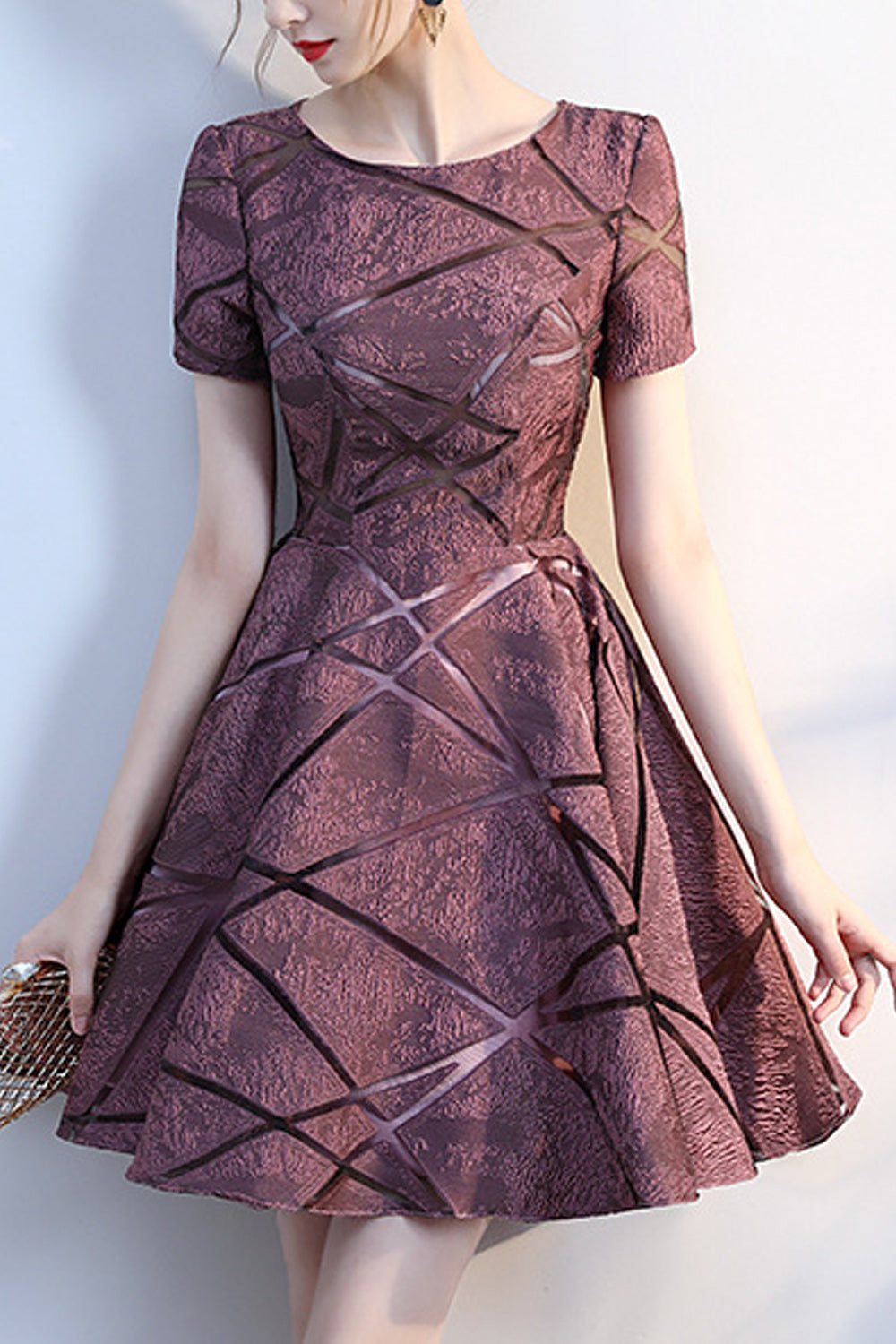 Women Short Sleeve Comfortable Round Neck Short Skirt Party Dress