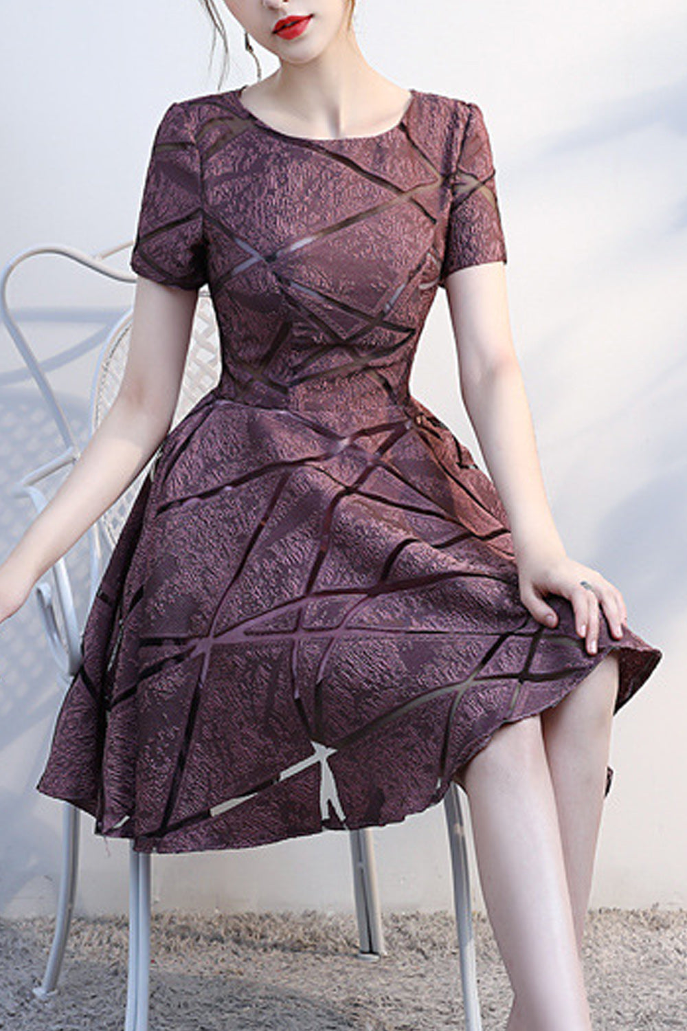 Women Short Sleeve Comfortable Round Neck Short Skirt Party Dress