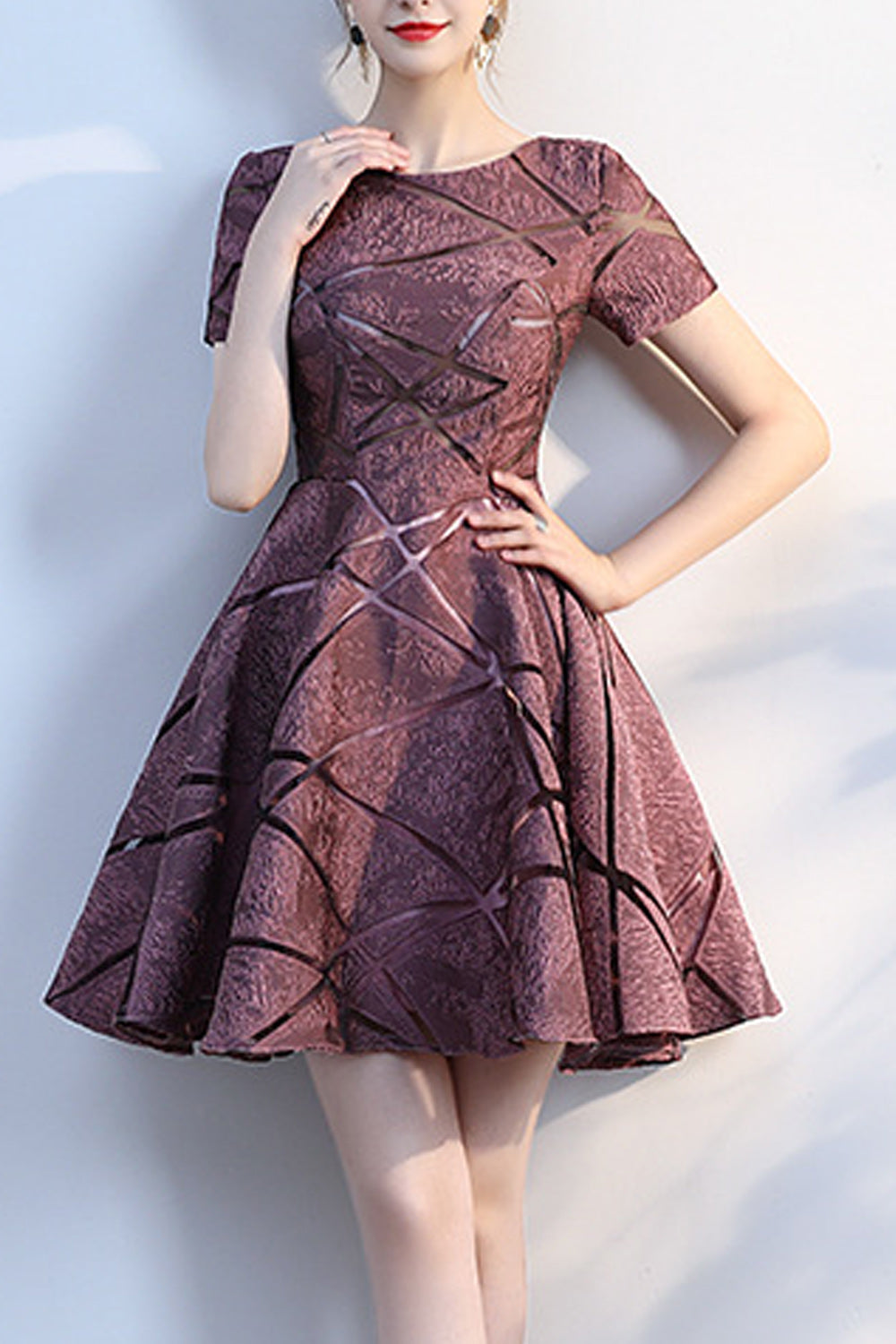 Women Short Sleeve Comfortable Round Neck Short Skirt Party Dress