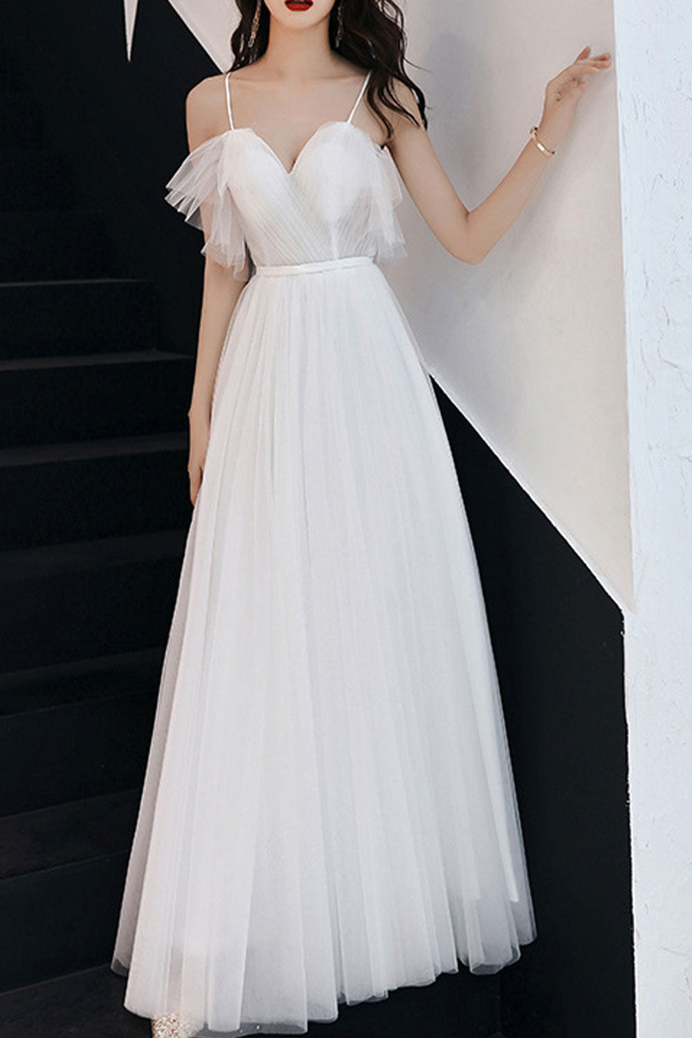 Women Cross Strap Neck Solid Colored Thin Long Skirt Evening Dress