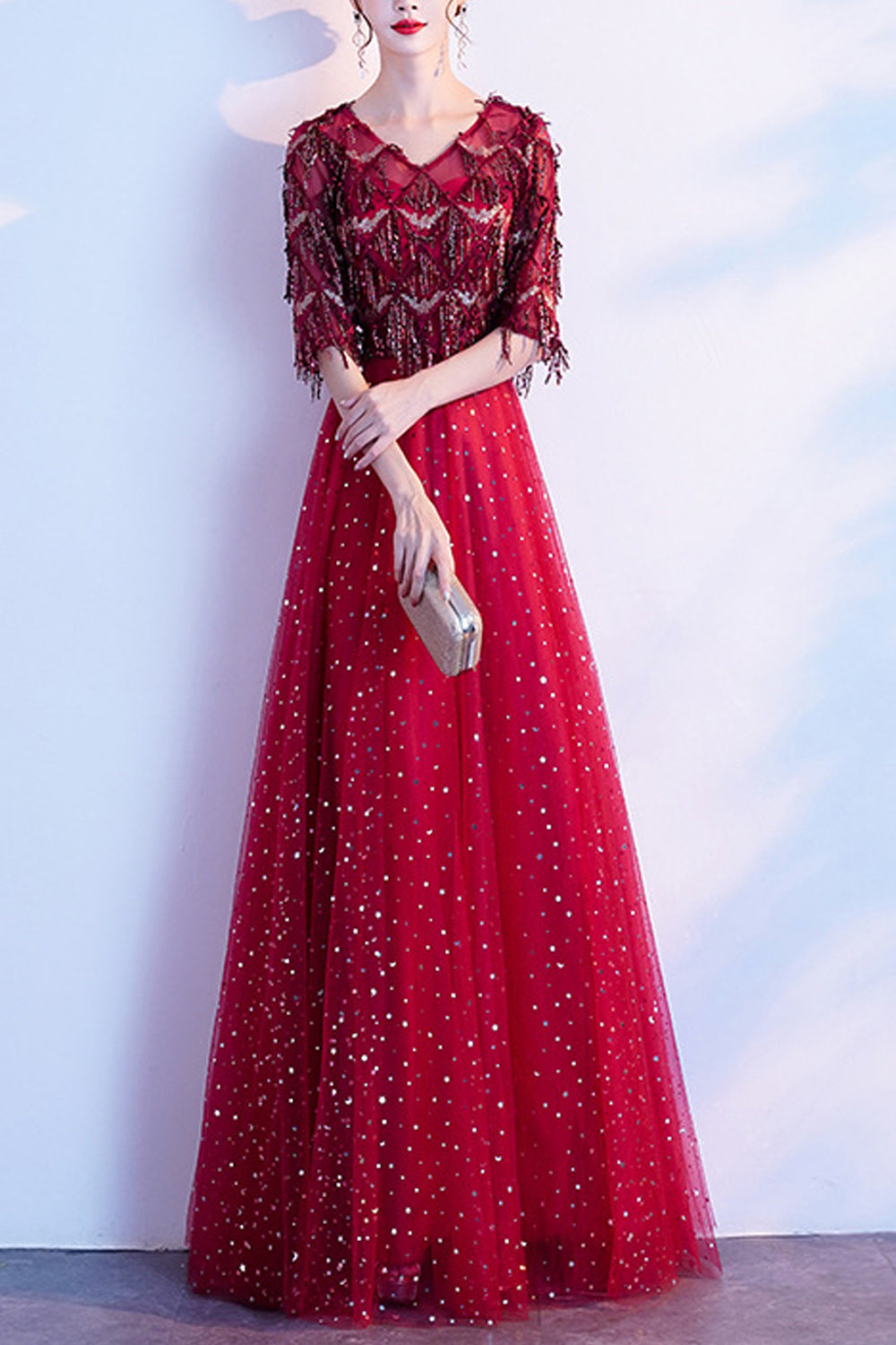 Women Beautiful Half Sleeve V-Neck Style Thin Long Skirt Evening Dress