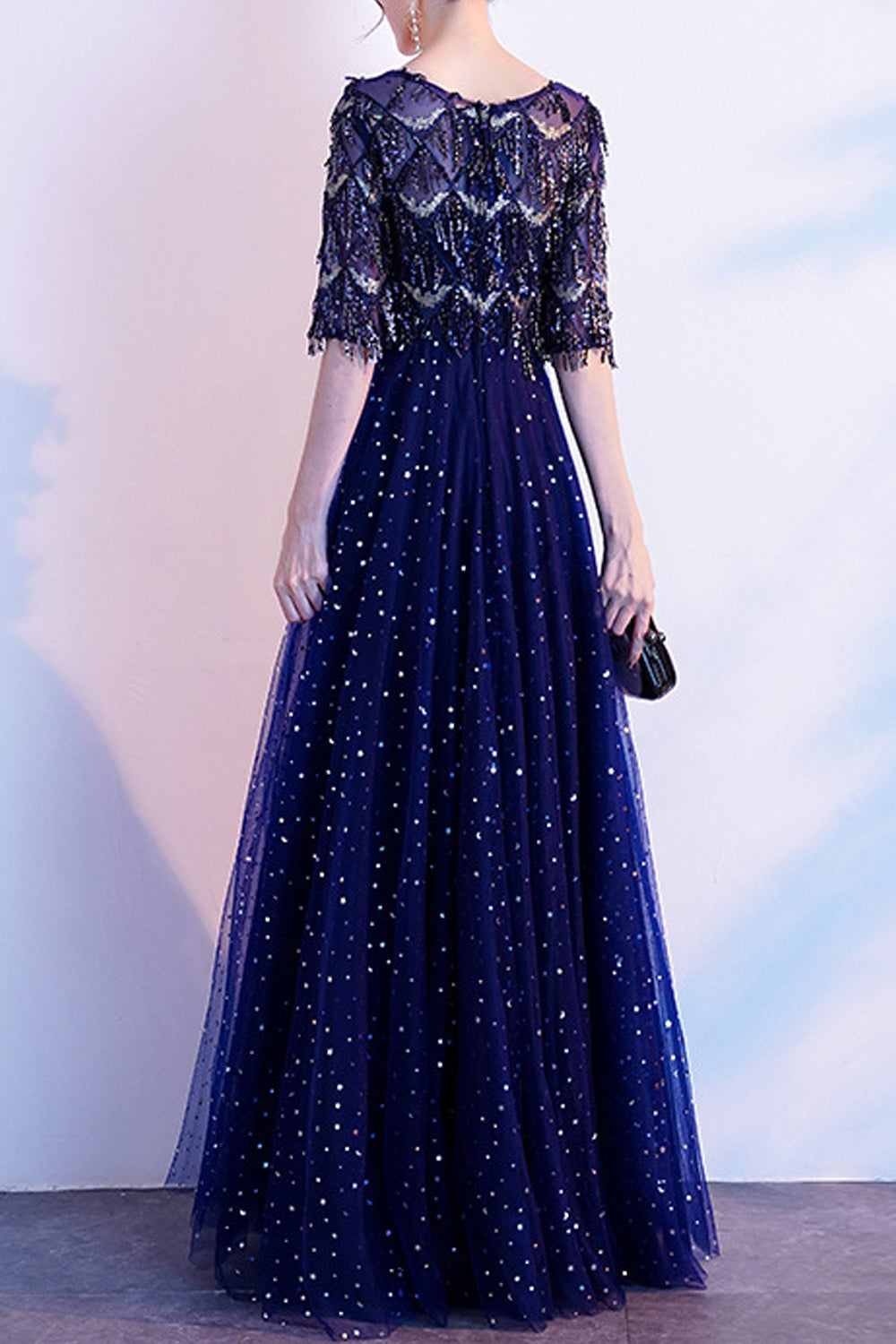 Women Beautiful Half Sleeve V-Neck Style Thin Long Skirt Evening Dress