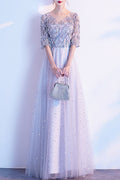 Women Beautiful Half Sleeve V-Neck Style Thin Long Skirt Evening Dress