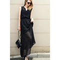Women Sleeveless Chiffon Long Length Party Dress Black