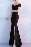 Women Off-Shoulder Slit Hem Style Solid Pattern Pretty Party Dress