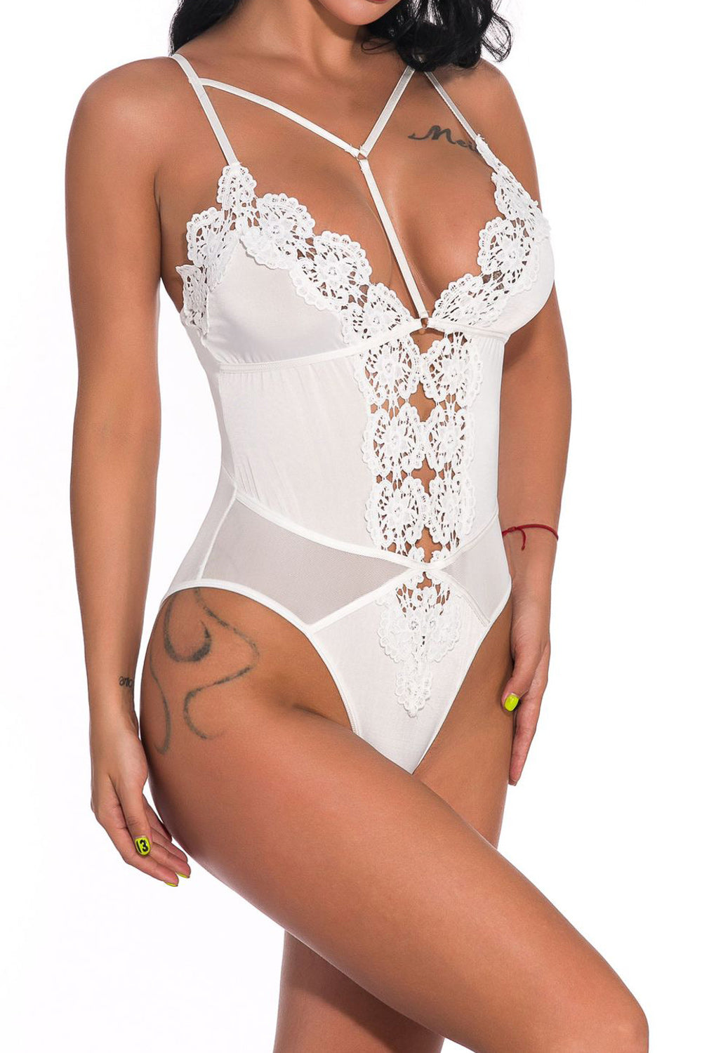 Women Versatile Straped Neck Fantastic Lace Pattern Summer Slim Fit Night Wear Lingerie