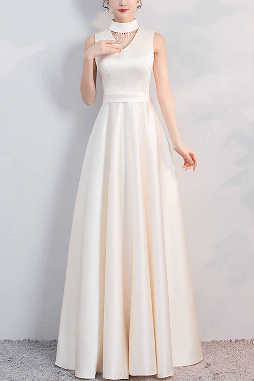 Women Fit & Flare V-Neck Sleeveless Wedding Bridesmaid Party Dress