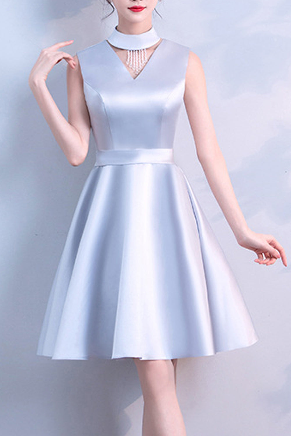 Women Fit & Flare V-Neck Sleeveless Wedding Bridesmaid Party Dress