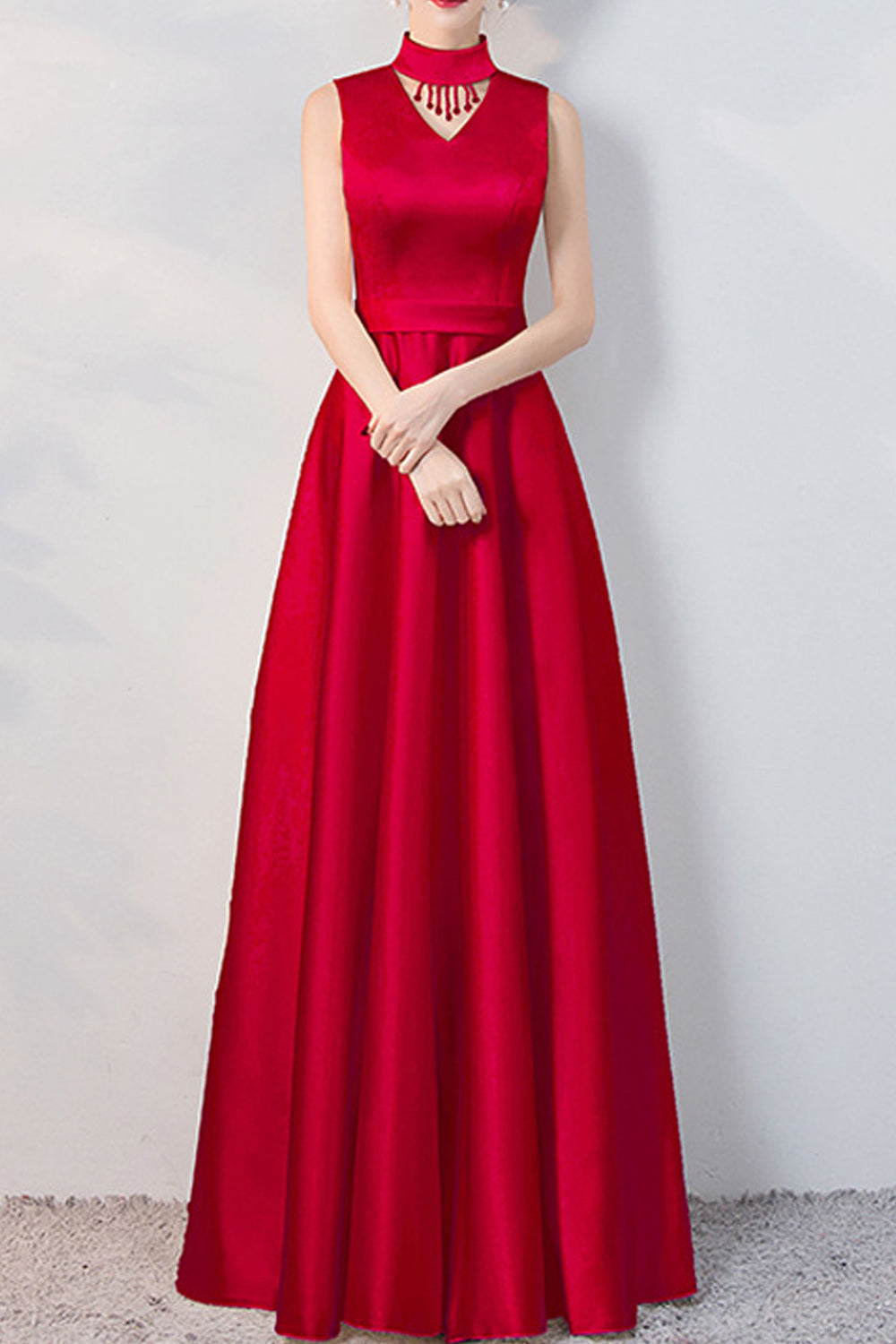 Women Fit & Flare V-Neck Sleeveless Wedding Bridesmaid Party Dress