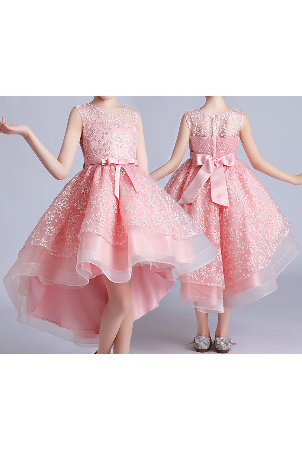 Kids Girls Restful Round Neck Beautiful Lace Pattern Summer Sleeveless Party Dress
