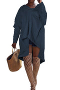 Women Plus Long Sleeve Easy Round Neck Irregular Hem Fashionable Solid Colored Casual Dress