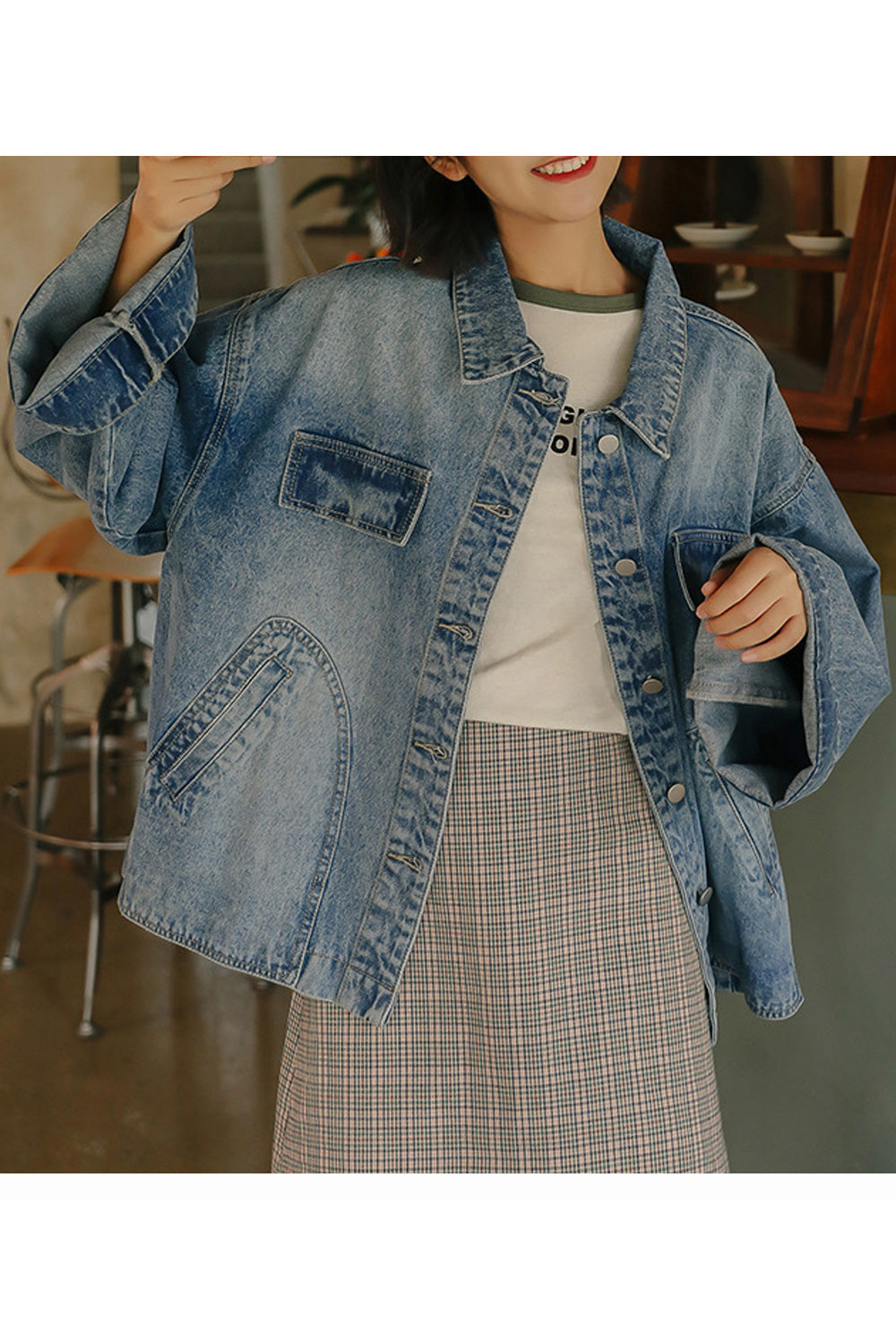 Women Loose Long Sleeve Breathable Button Down Amazing Convenient Lightweight Denim Jacket