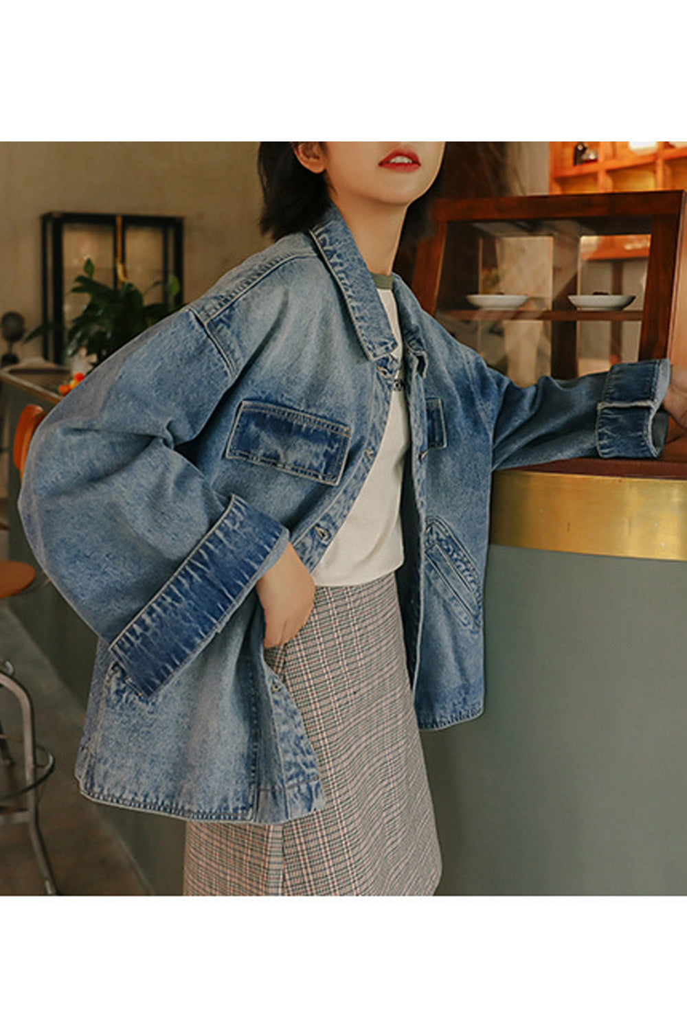 Women Loose Long Sleeve Breathable Button Down Amazing Convenient Lightweight Denim Jacket