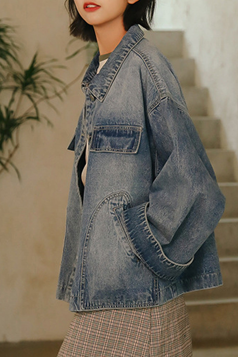 Women Loose Long Sleeve Breathable Button Down Amazing Convenient Lightweight Denim Jacket