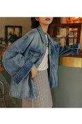 Women Loose Long Sleeve Breathable Button Down Amazing Convenient Lightweight Denim Jacket