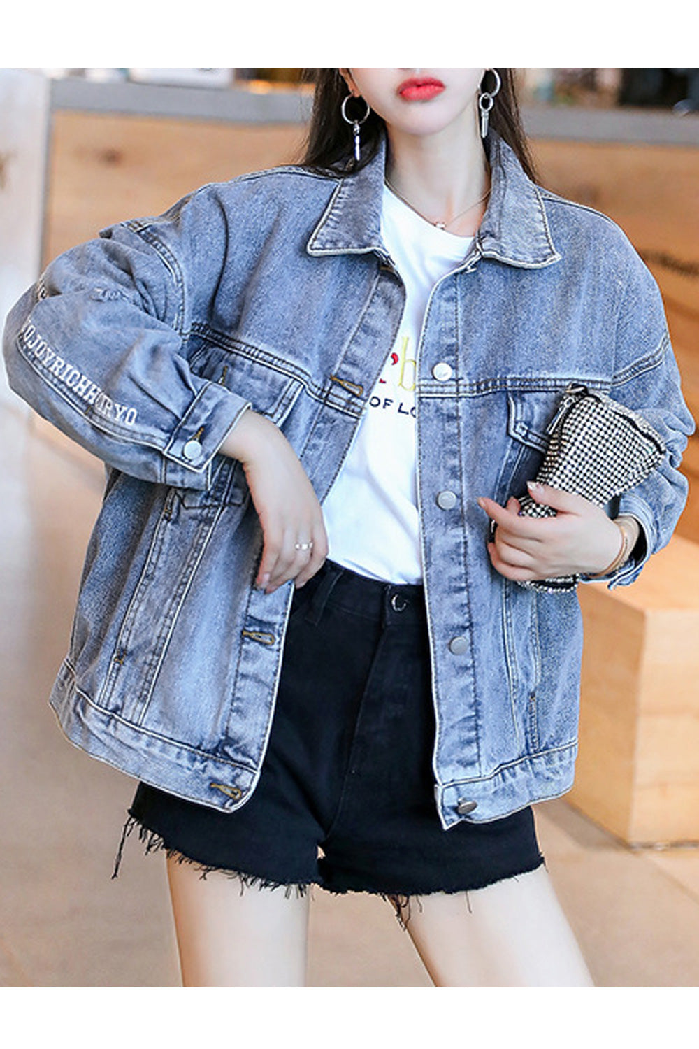 Women Superb Loose Long Sleeve Letter Pattern Fantastic Autumn & Spring Denim Jacket