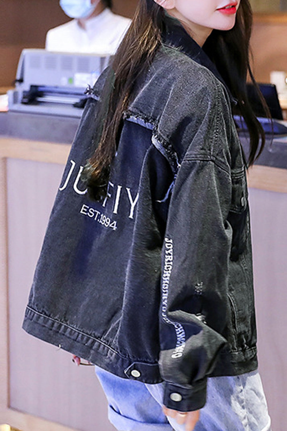 Women Superb Loose Long Sleeve Letter Pattern Fantastic Autumn & Spring Denim Jacket