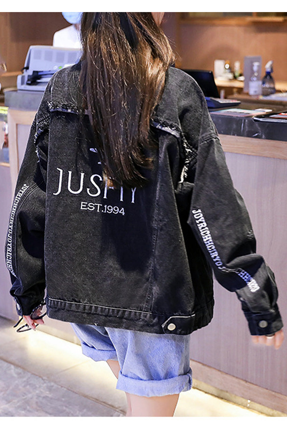 Women Superb Loose Long Sleeve Letter Pattern Fantastic Autumn & Spring Denim Jacket