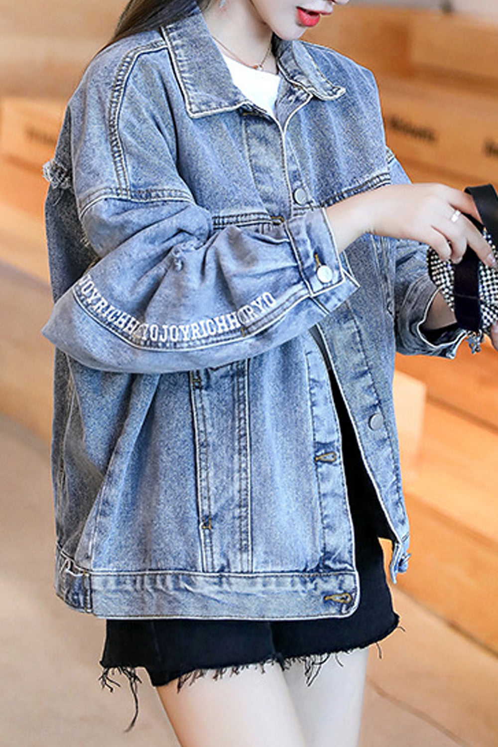 Women Superb Loose Long Sleeve Letter Pattern Fantastic Autumn & Spring Denim Jacket