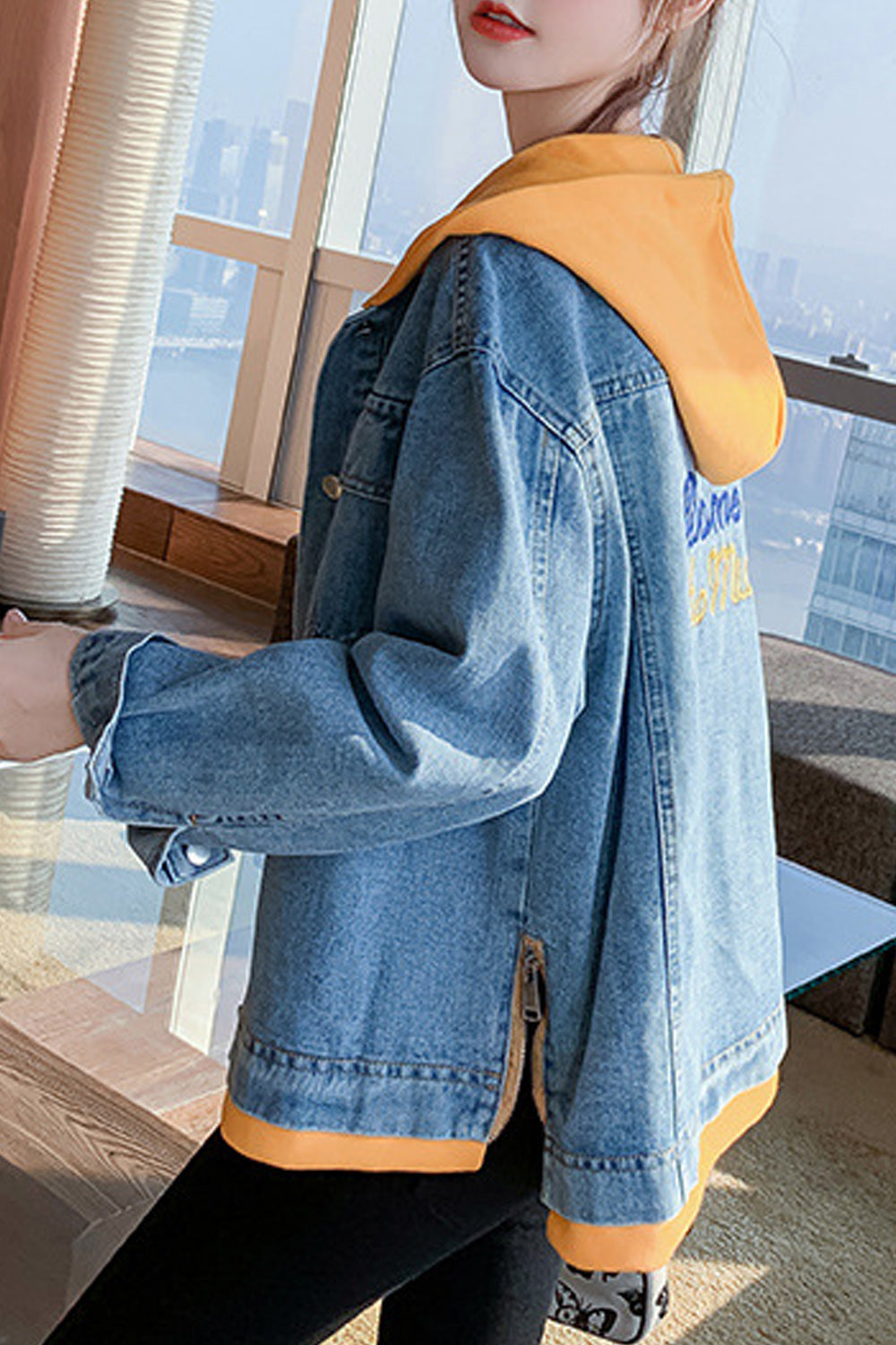 Women Loose Hood Neck Long Sleeve Wonderful Modish Cozy Lightweight Denim Jacket