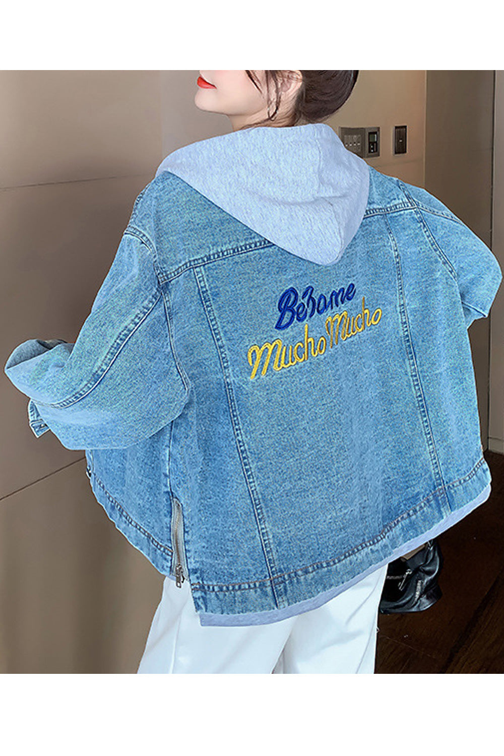 Women Loose Hood Neck Long Sleeve Wonderful Modish Cozy Lightweight Denim Jacket