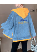 Women Loose Hood Neck Long Sleeve Wonderful Modish Cozy Lightweight Denim Jacket