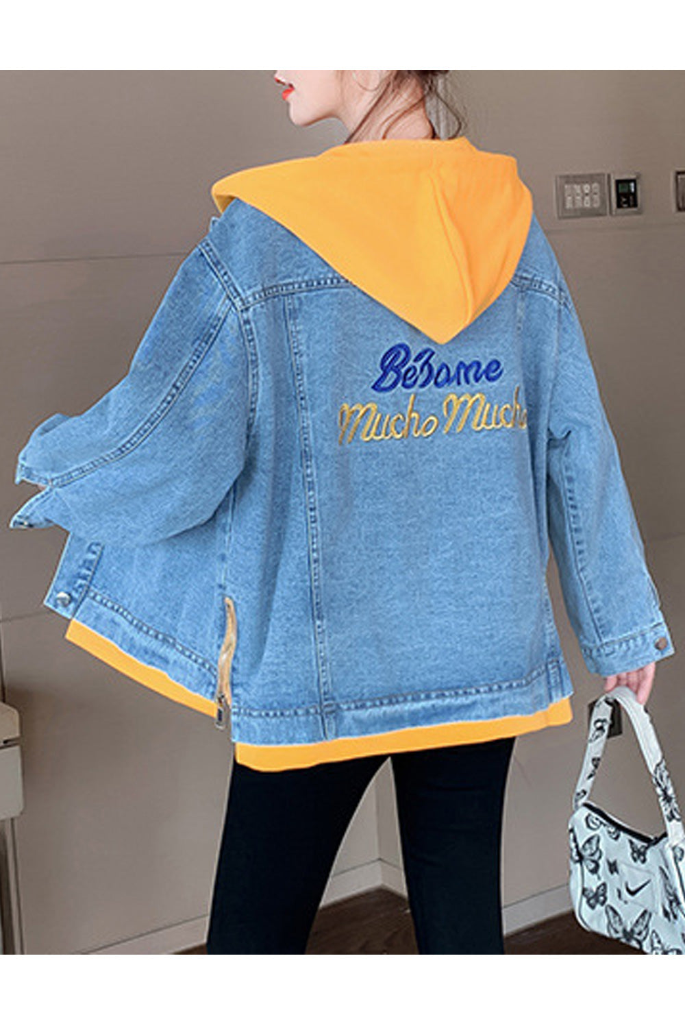 Women Loose Hood Neck Long Sleeve Wonderful Modish Cozy Lightweight Denim Jacket