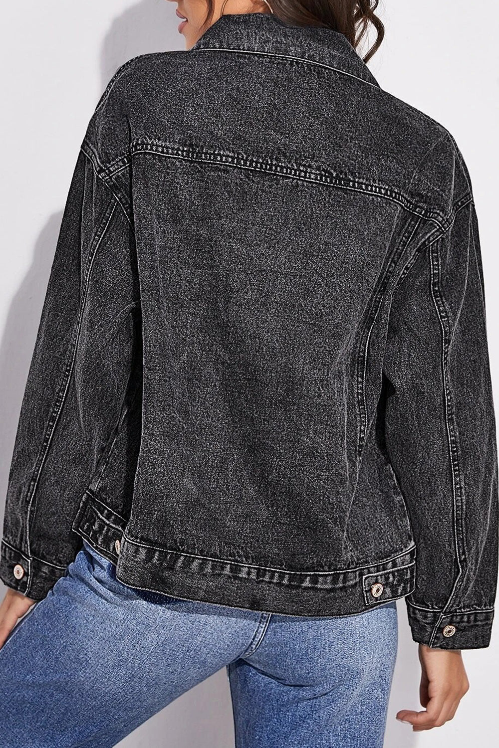 Women Superb Button Down Long Sleeve Fantastic Solid Pattern Outstanding Denim Jacket