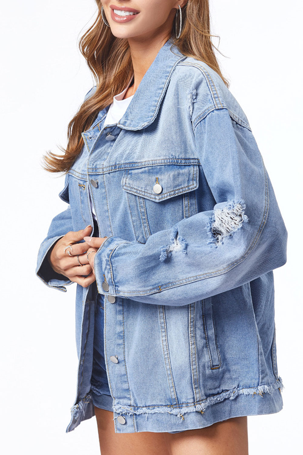 Women Loose Ripped Style Long Sleeve Winter Casual Classy Wind Breaker Denim Jacket