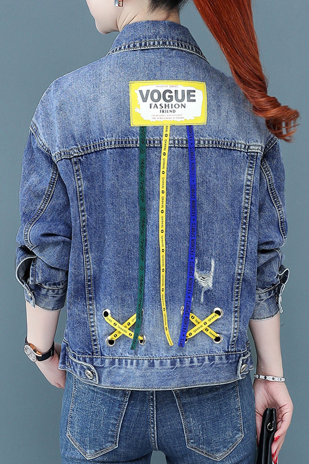 Women Easy Button Closure Long Sleeve Collar Nec Modish Warm Winter Casual Denim Jacket