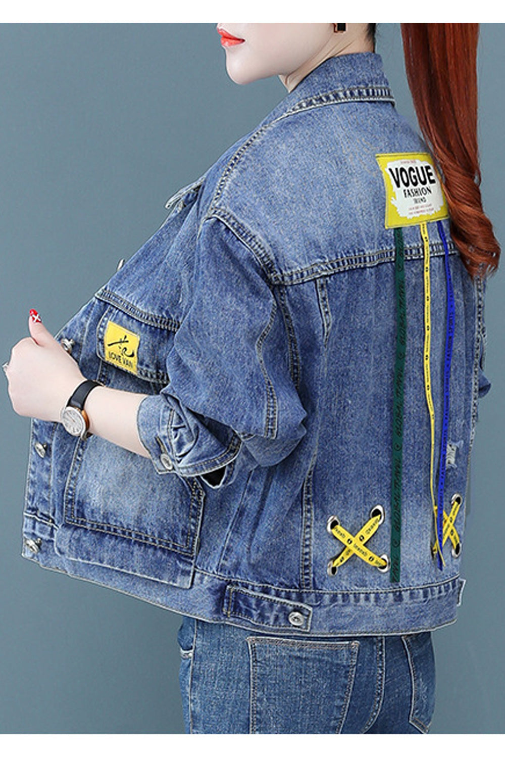 Women Easy Button Closure Long Sleeve Collar Nec Modish Warm Winter Casual Denim Jacket