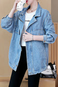 Women Soft Solid Pattern Modish Long Sleeve Comfortable Lightweight Denim Jacket