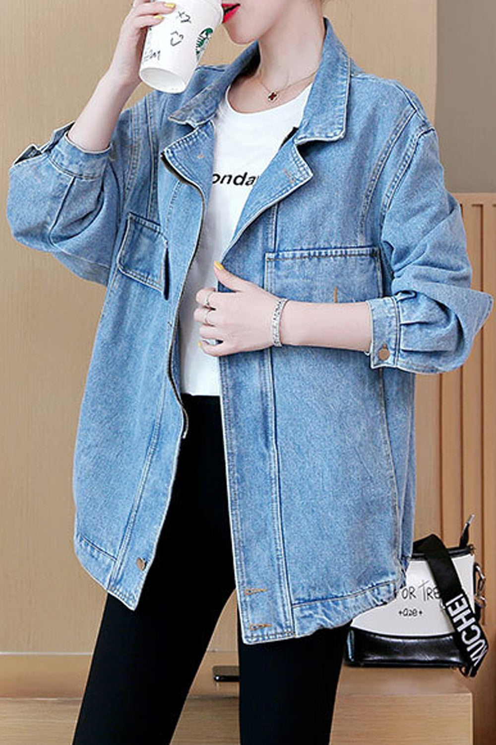 Women Soft Solid Pattern Modish Long Sleeve Comfortable Lightweight Denim Jacket