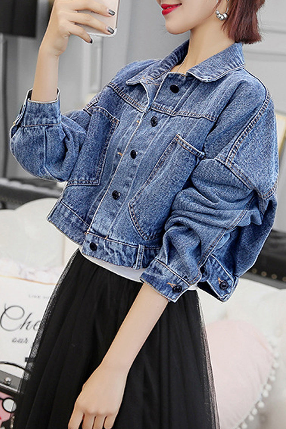 Women Pocket Styling Long Sleeve Fabulous Winter Wind Proof Solid Pattern Classy Denim Jacket