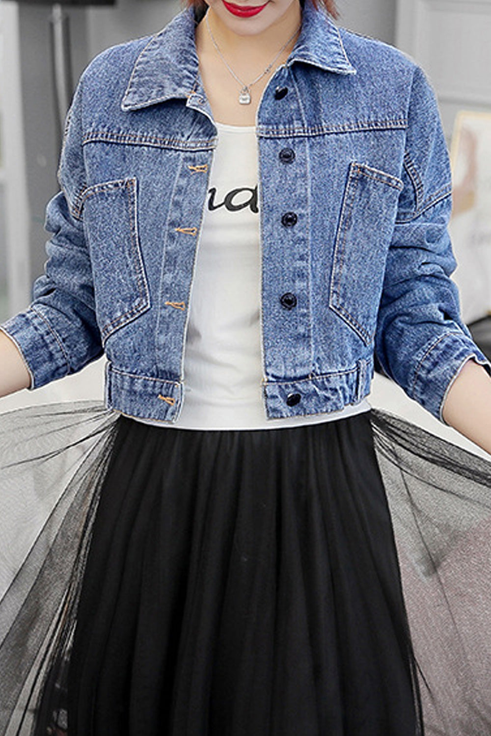 Women Pocket Styling Long Sleeve Fabulous Winter Wind Proof Solid Pattern Classy Denim Jacket