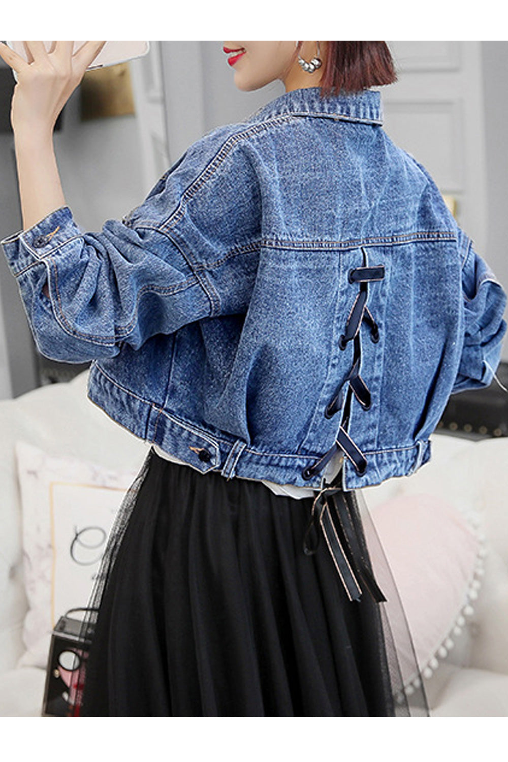 Women Pocket Styling Long Sleeve Fabulous Winter Wind Proof Solid Pattern Classy Denim Jacket