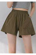 Women Fantastic Solid Colored Pockets Styled Restful Wide-Leg Summer Casual Short