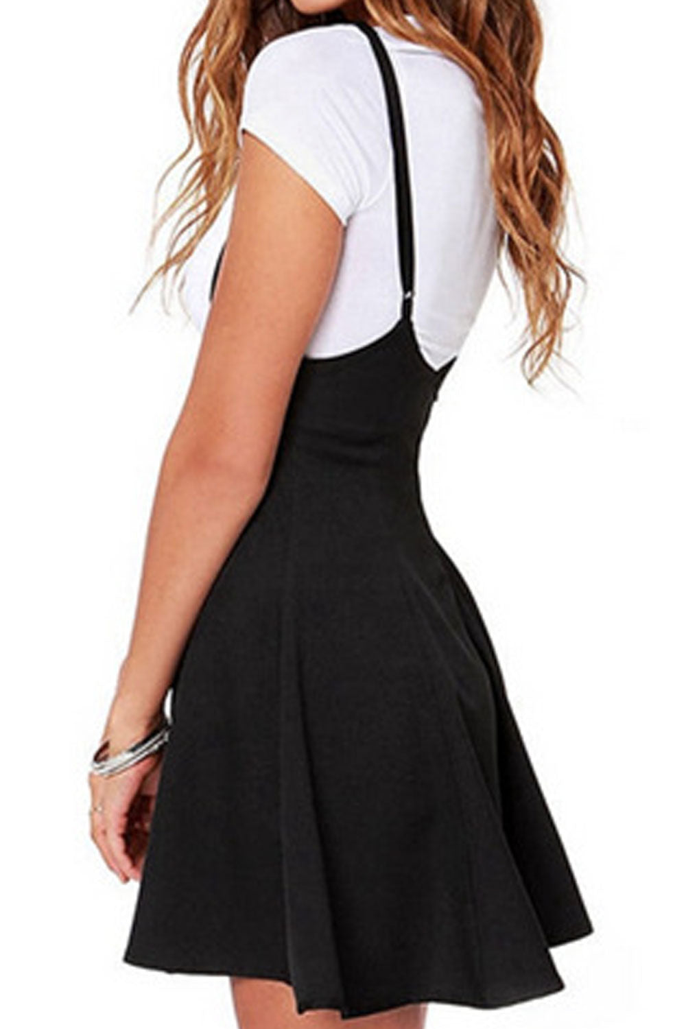 Women High Waist Adjustable Straped Shoulder Above Knee Elegent Solid Colored Restful Skirt