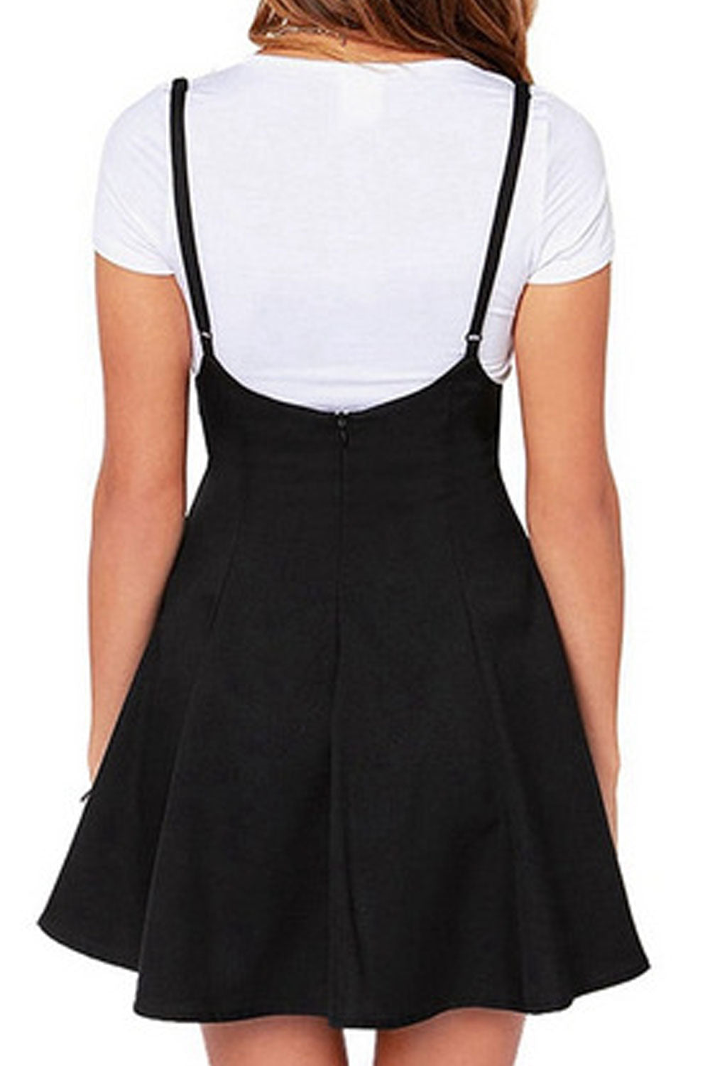 Women High Waist Adjustable Straped Shoulder Above Knee Elegent Solid Colored Restful Skirt