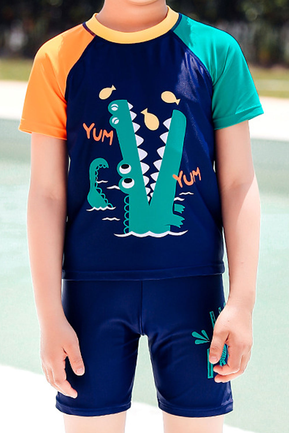 Kids Boys Splendid Printed Pattern Easy Round Neck Thin Short Sleeve Summer Two-Piece Beach Swimwear