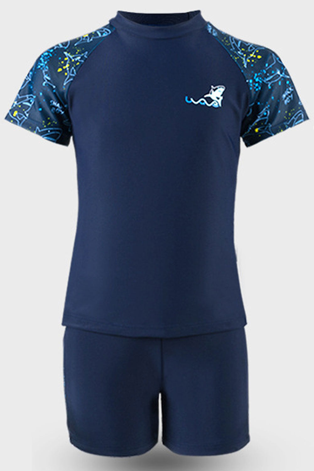 Kids Boys Elegent Printed Pattern Round Neck Summer Short Sleeve Two-Piece Pool Swimwear