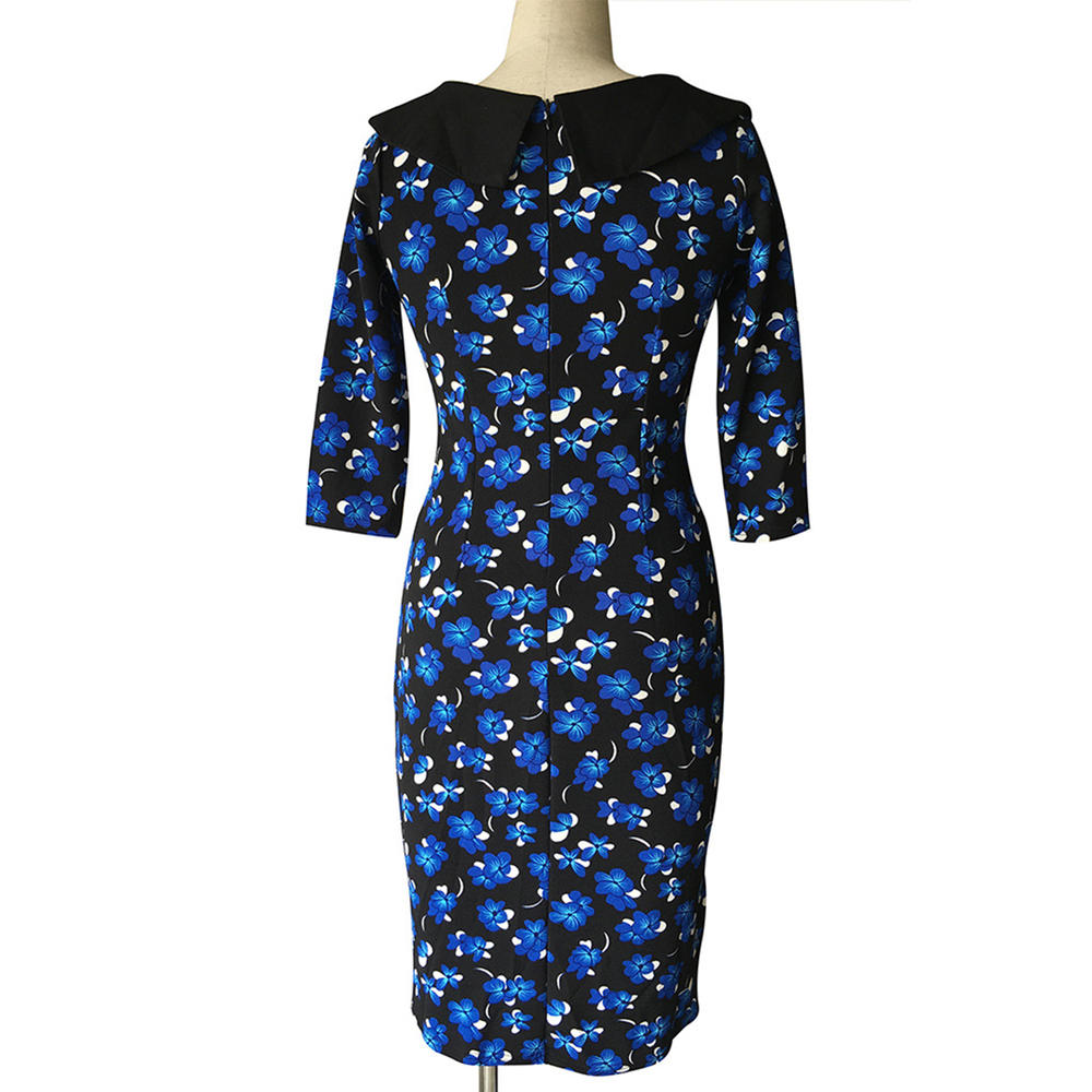 Women Classic Blue Orchids Printed Bodycon Dress